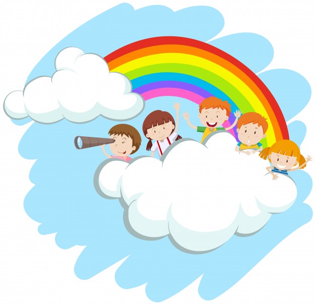 ninos felices sobre el arco iris ilustracion 1308 1086